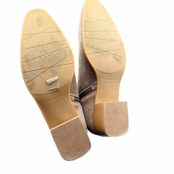 Aquatalia Faria Taupe Suede Buckle Ankle Boots 9.5 Waterproof Low Heel - Picture 4 of 11